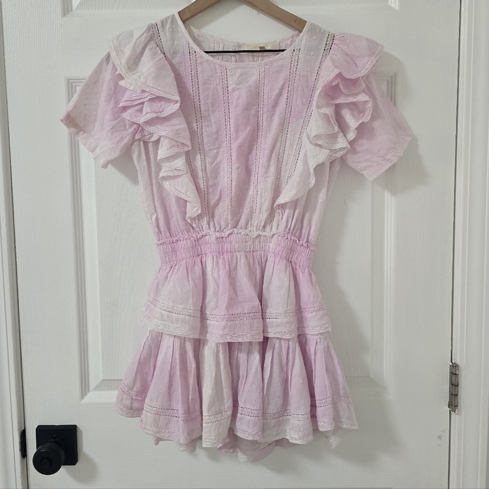 Loveshackfancy Natasha Ruffle Mini Dress In Island Pink Hand Dye Size XS - Picture 3 of 7
